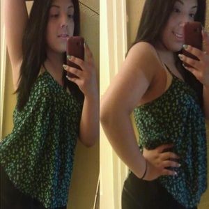 I LOVE H81 BLUE FLORAL SPAGHETTI STRAP BLOUSE